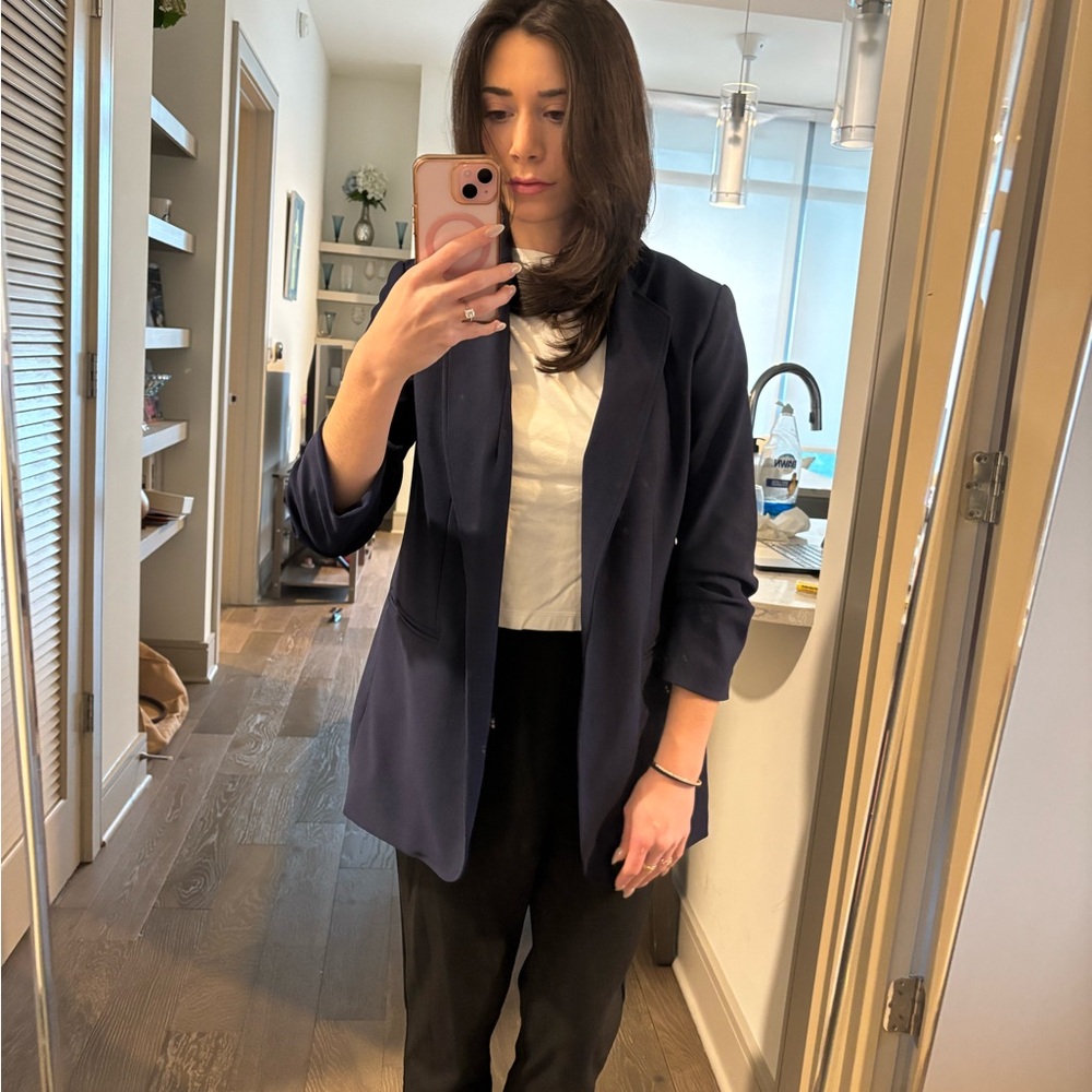 Navy Open-Front Women's Blazer Jacket
